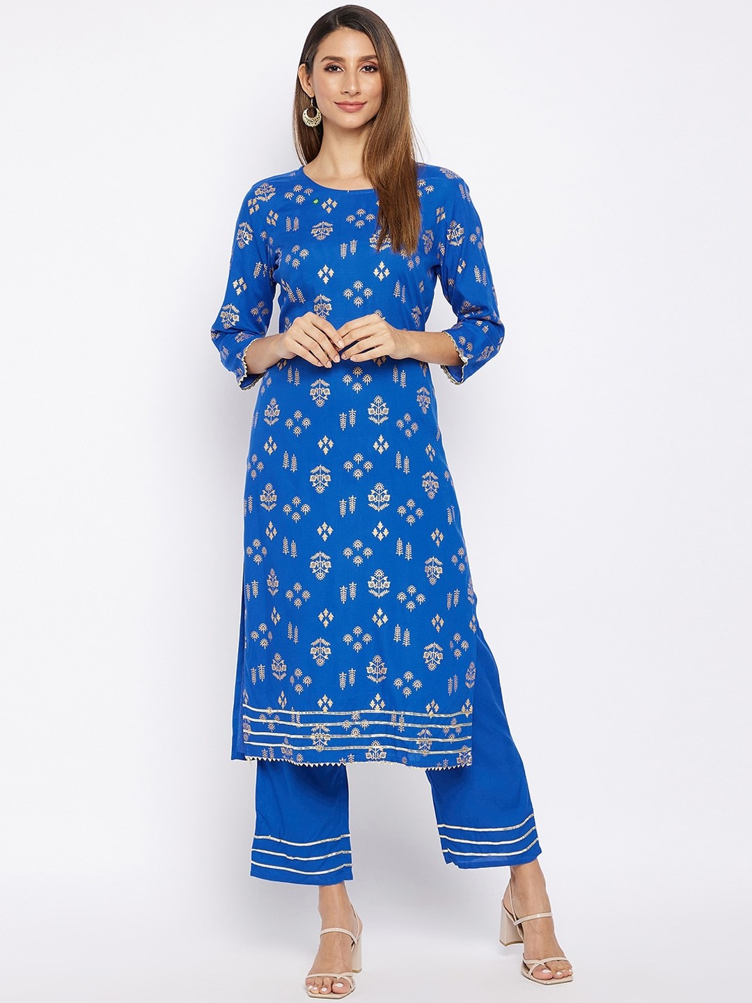 

Prakhya Women Blue Ethnic Motifs Printed Regular Kurti with Palazzos