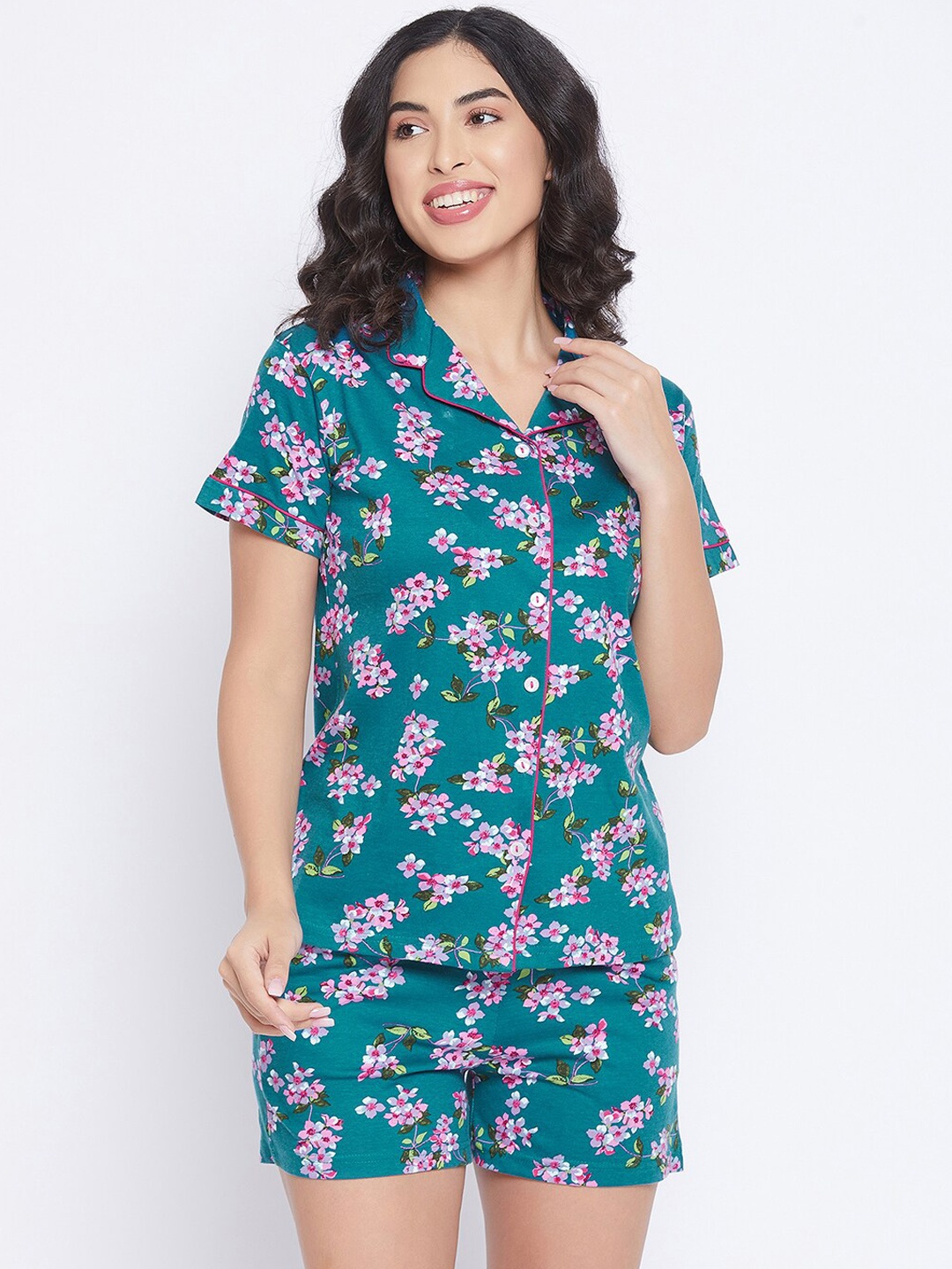 

Clovia Women Blue & Pink Printed Night suit