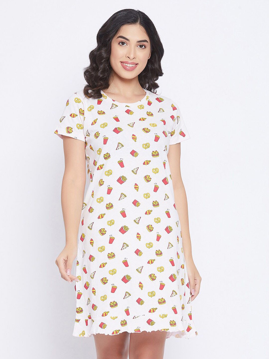 

Clovia Pink & White Conversational Printed T-shirt Nightdress