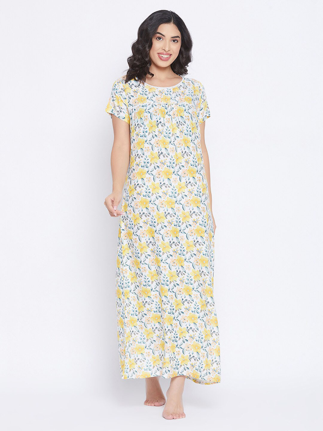

Clovia White Printed Maxi Nightdress