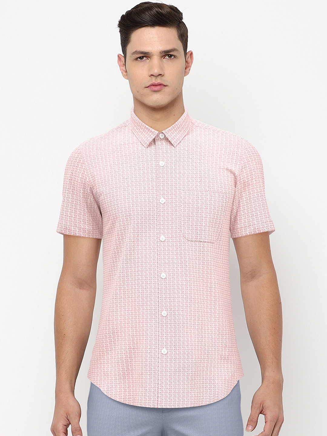 

Peter England Men Pink Opaque Printed Formal Shirt