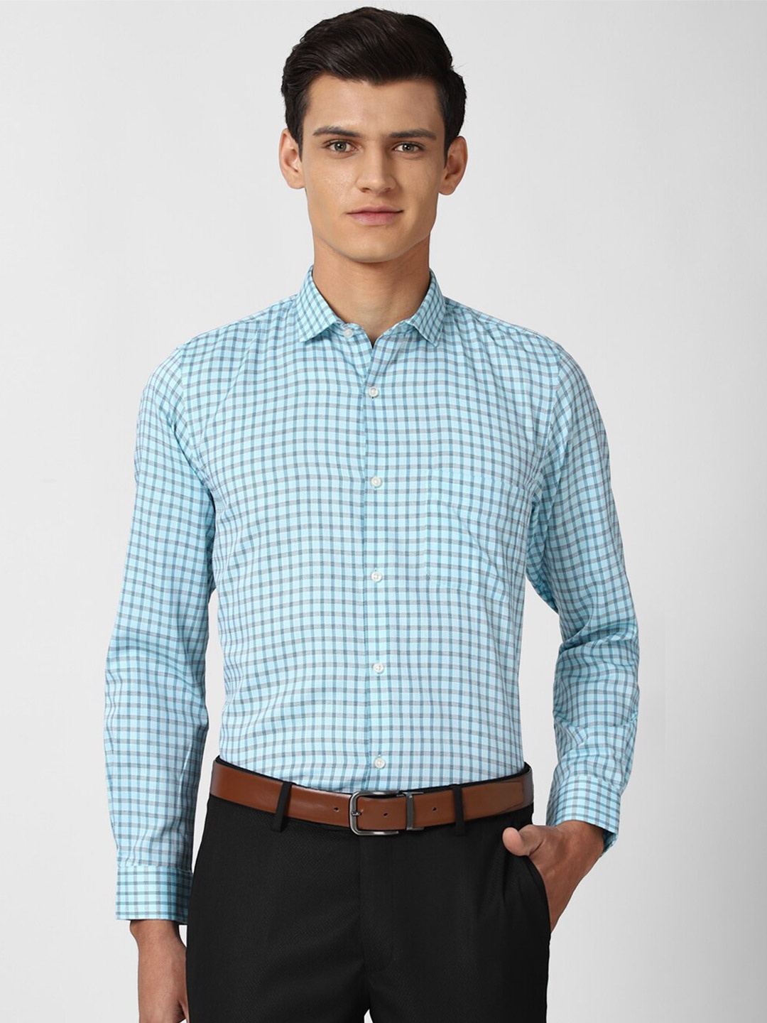 

Peter England Men Blue Slim Fit Opaque Checked Formal Shirt