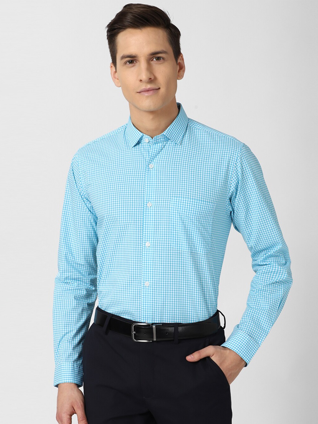 

Peter England Men Blue Slim Fit Micro Checks Opaque Checked Formal Shirt