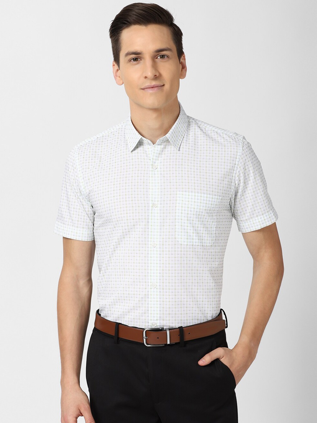 

Peter England Men White Slim Fit Opaque Checked Formal Shirt