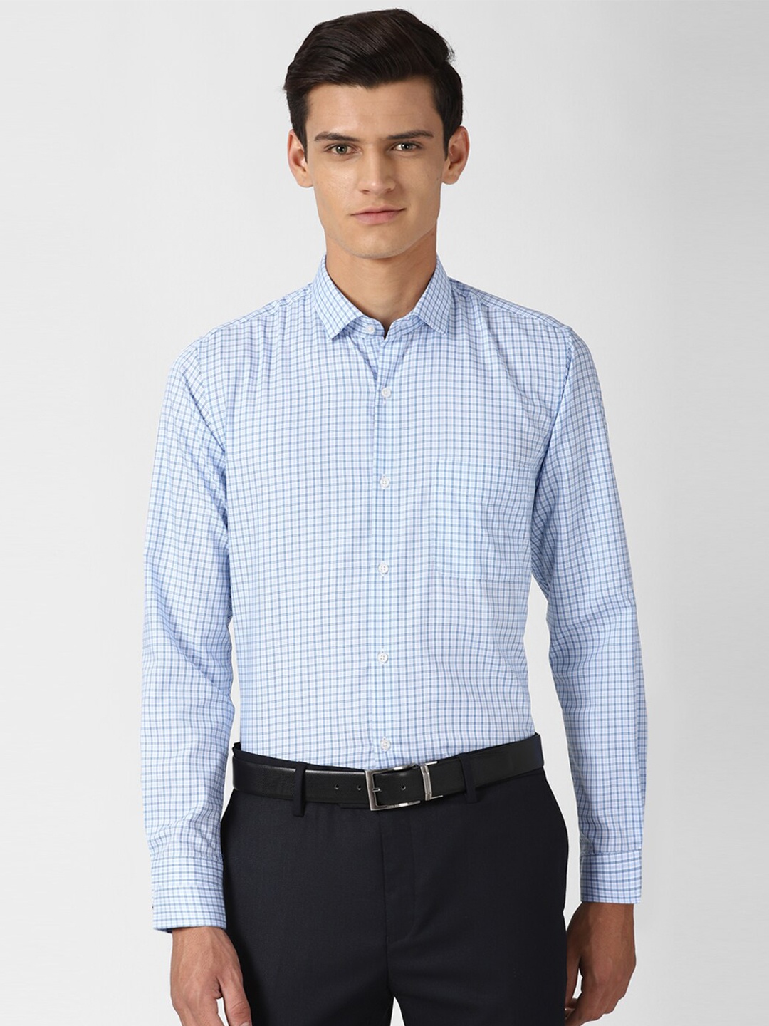 

Peter England Men Blue Slim Fit Opaque Checked Formal Shirt
