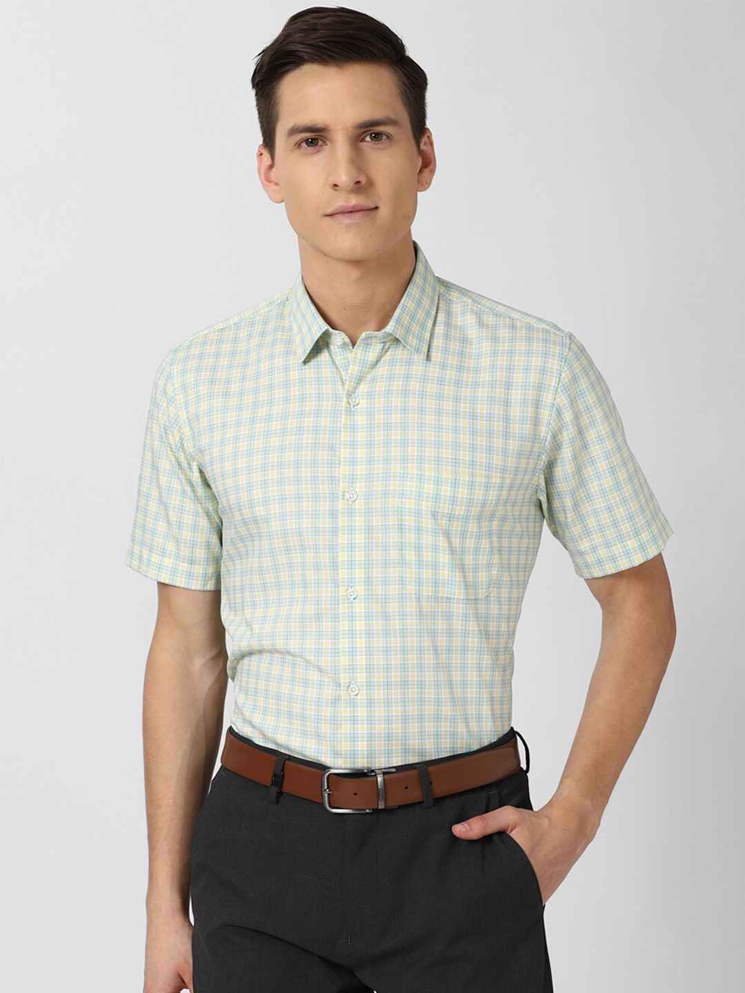 

Peter England Men Green Opaque Checked Formal Shirt