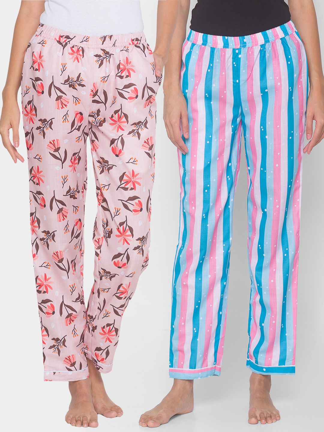 

FashionRack Women Set of 2 Printed Cotton Lounge Pants, Pink
