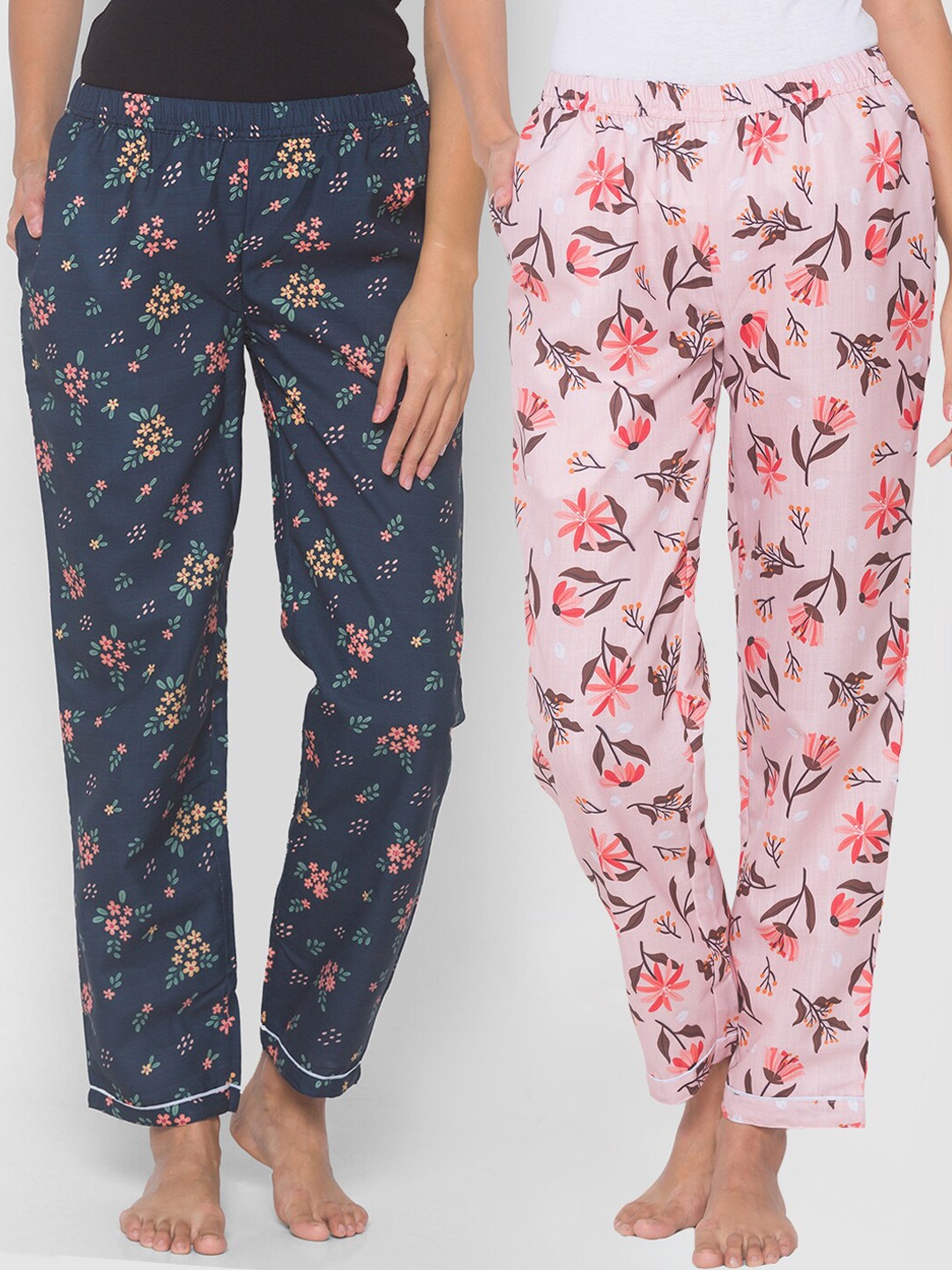 

FashionRack Women Set of 2 Printed Cotton Lounge Pants, Pink