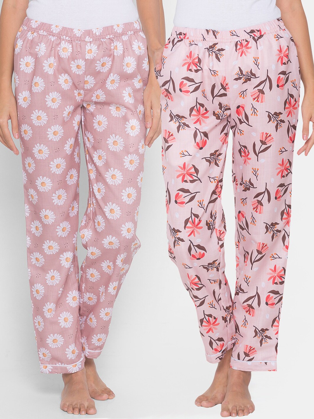

FashionRack Women Pink Pack of 2 Cotton Printed Lounge Pants