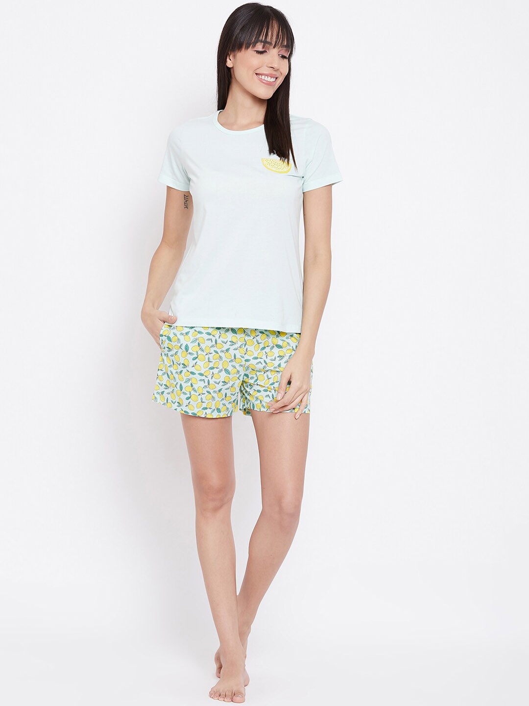 

MADAME M SECRET Women Green & Yellow Night suit