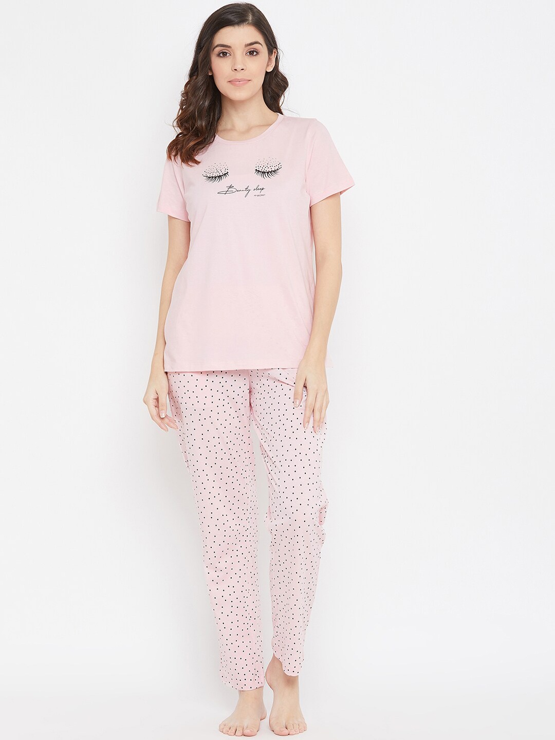 

MADAME M SECRET Women Peach & Black Printed Night suit