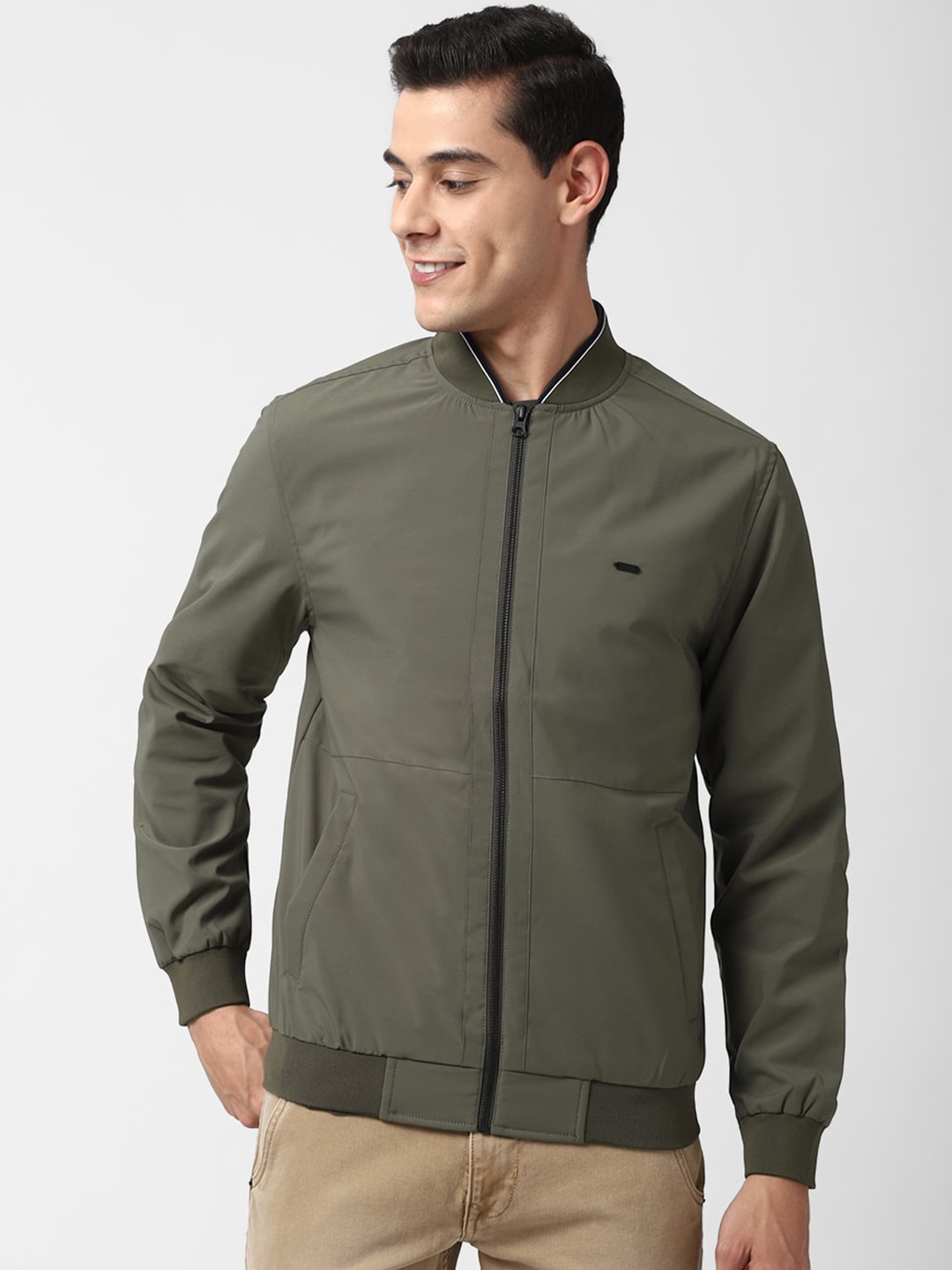 

Peter England Casuals Men Olive Green Bomber Jacket