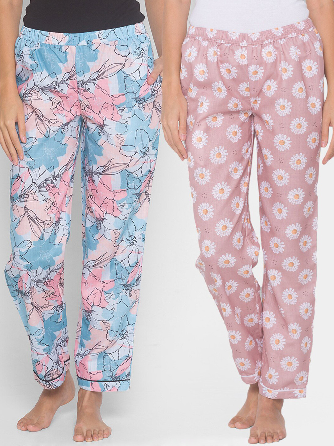 

FashionRack Women Pink & Blue Pack of 2 Cotton Printed Lounge Pants