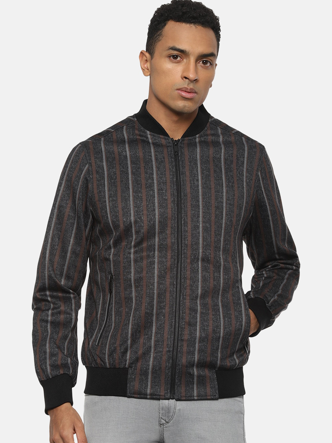 

VAN HEUSEN DENIM LABS Men Grey Checked Bomber Jacket