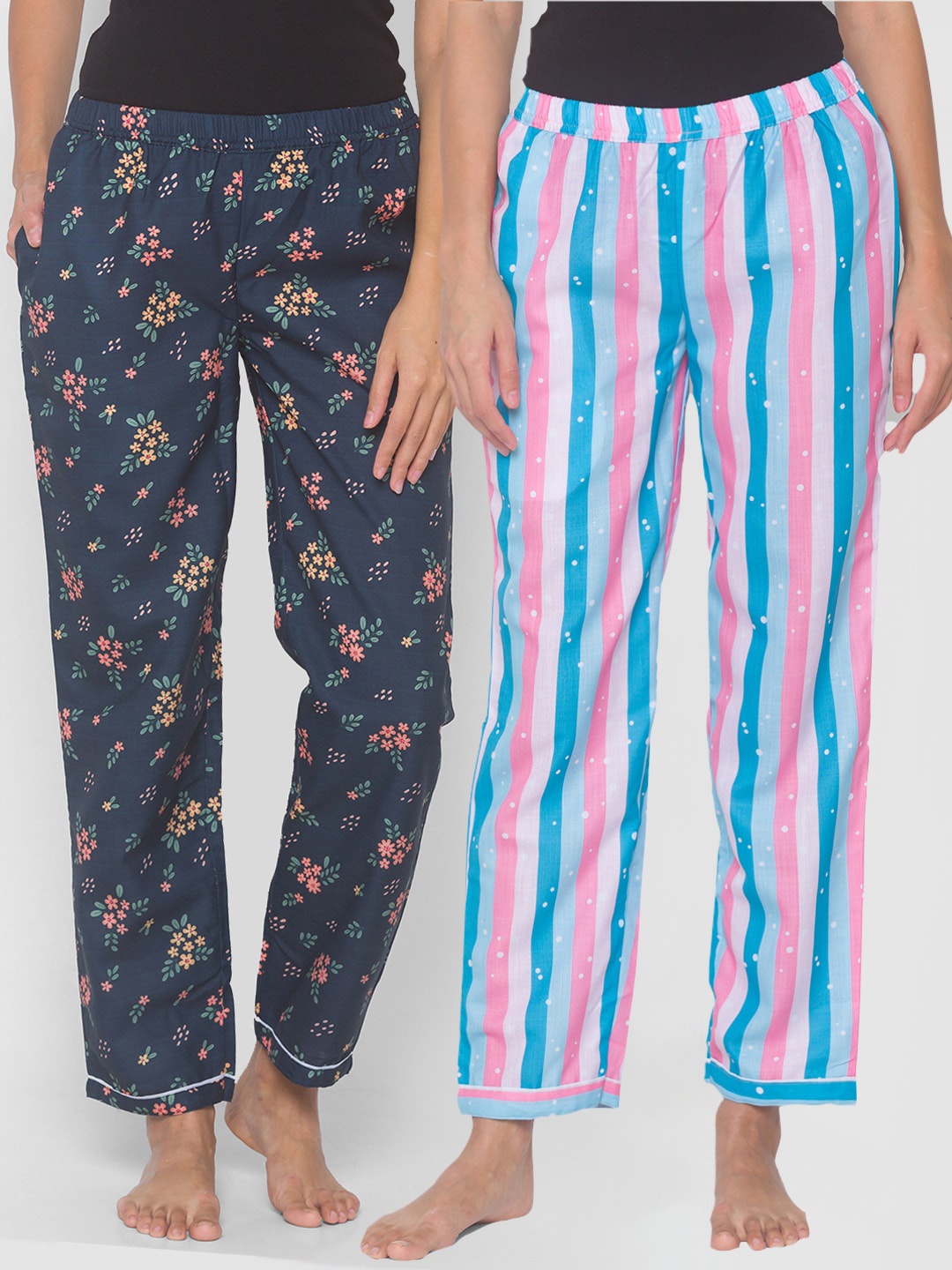 

FashionRack Women Set of 2 Printed Cotton Lounge Pants, Multi