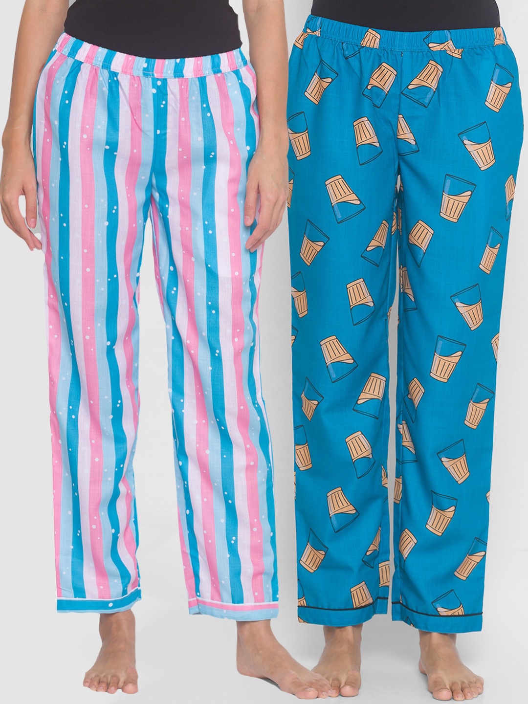 

FashionRack Women Pack of 2 Blue & Pink Printed Lounge Pants