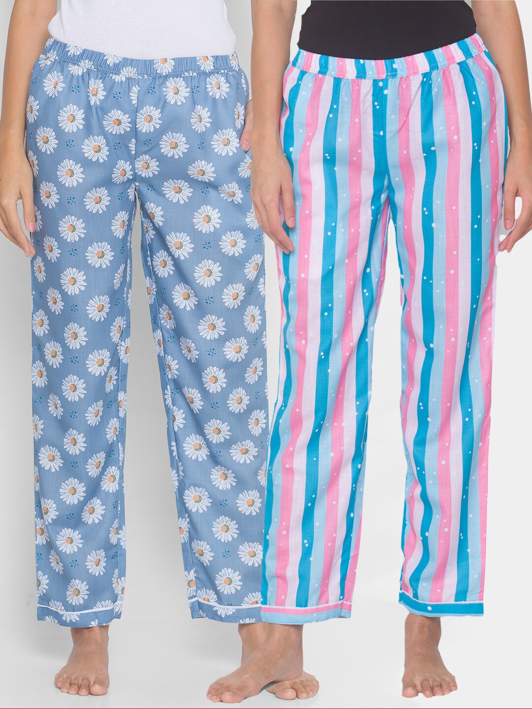 

FashionRack Women Pack of 2 Blue Cotton Printed Lounge Pants
