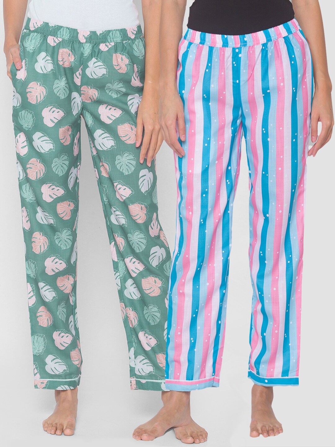 

FashionRack Women Multicoloured Pack of 2 Printed Cotton Lounge Pants, Multi