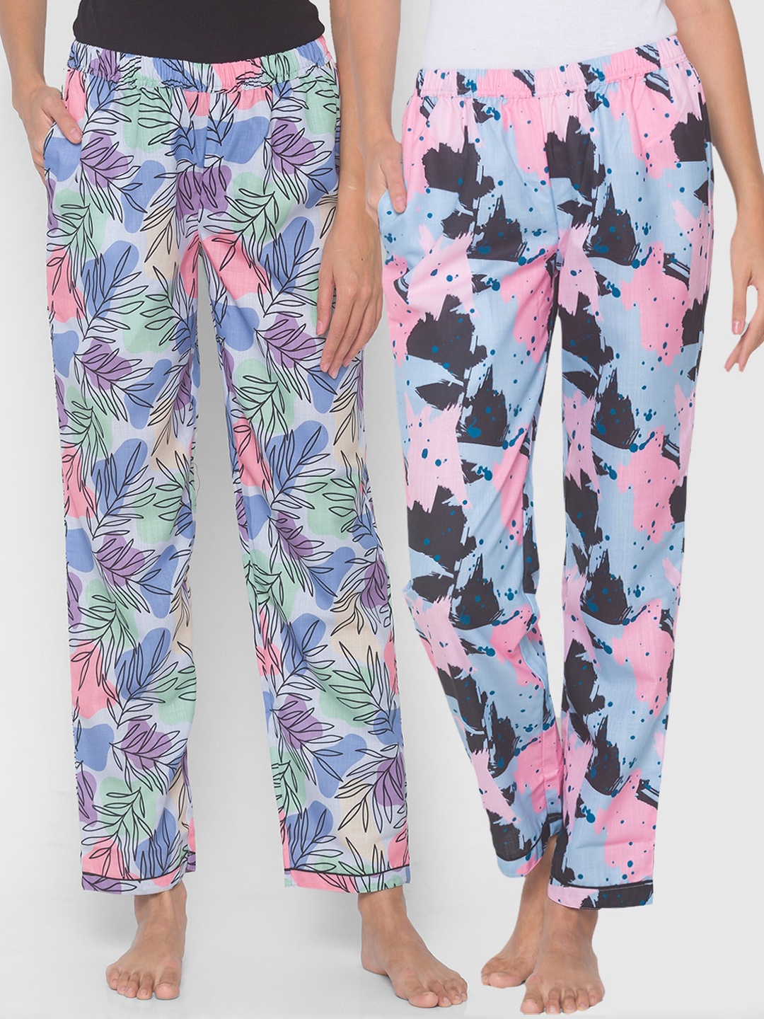 

FashionRack Women Set of 2 Printed Cotton Lounge Pants, Blue