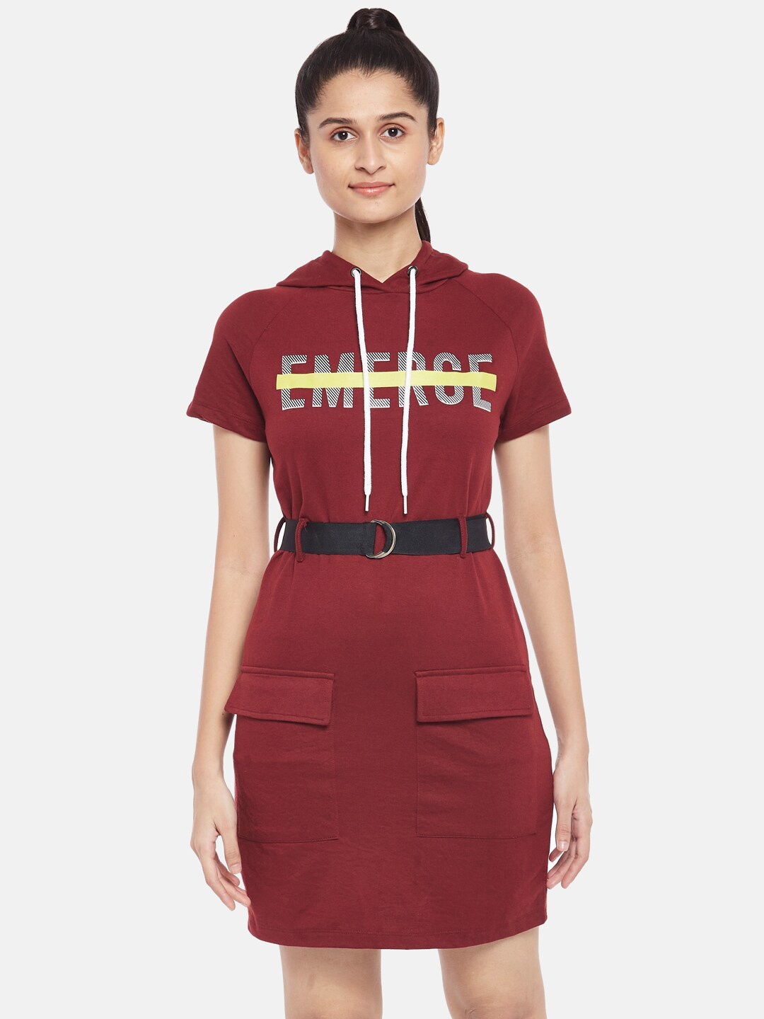 

Ajile by Pantaloons Maroon Typography Printed Cotton T-shirt Dress