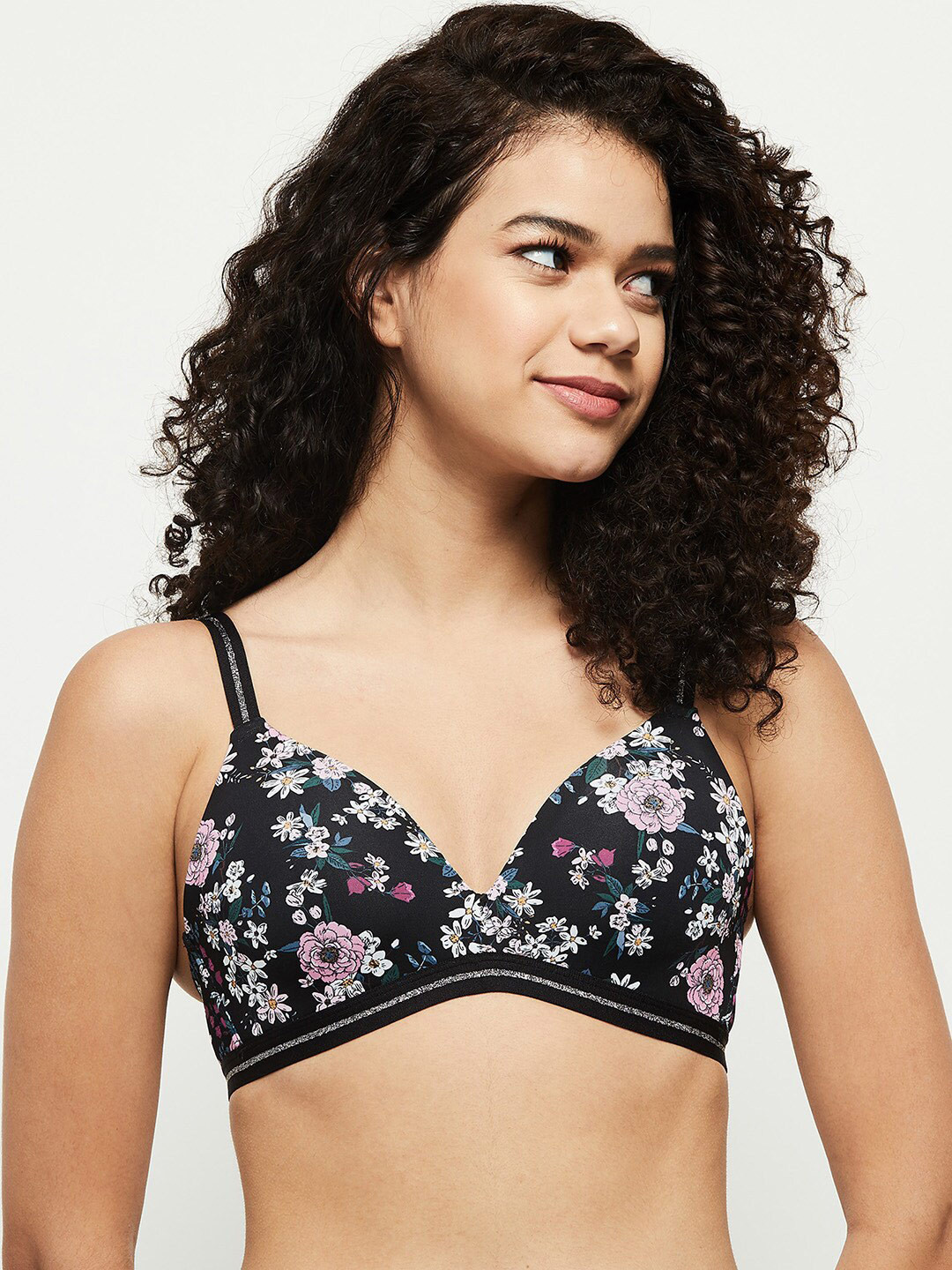 

max Black & Pink Floral Medium Coverage Non Wired Everyday Bra