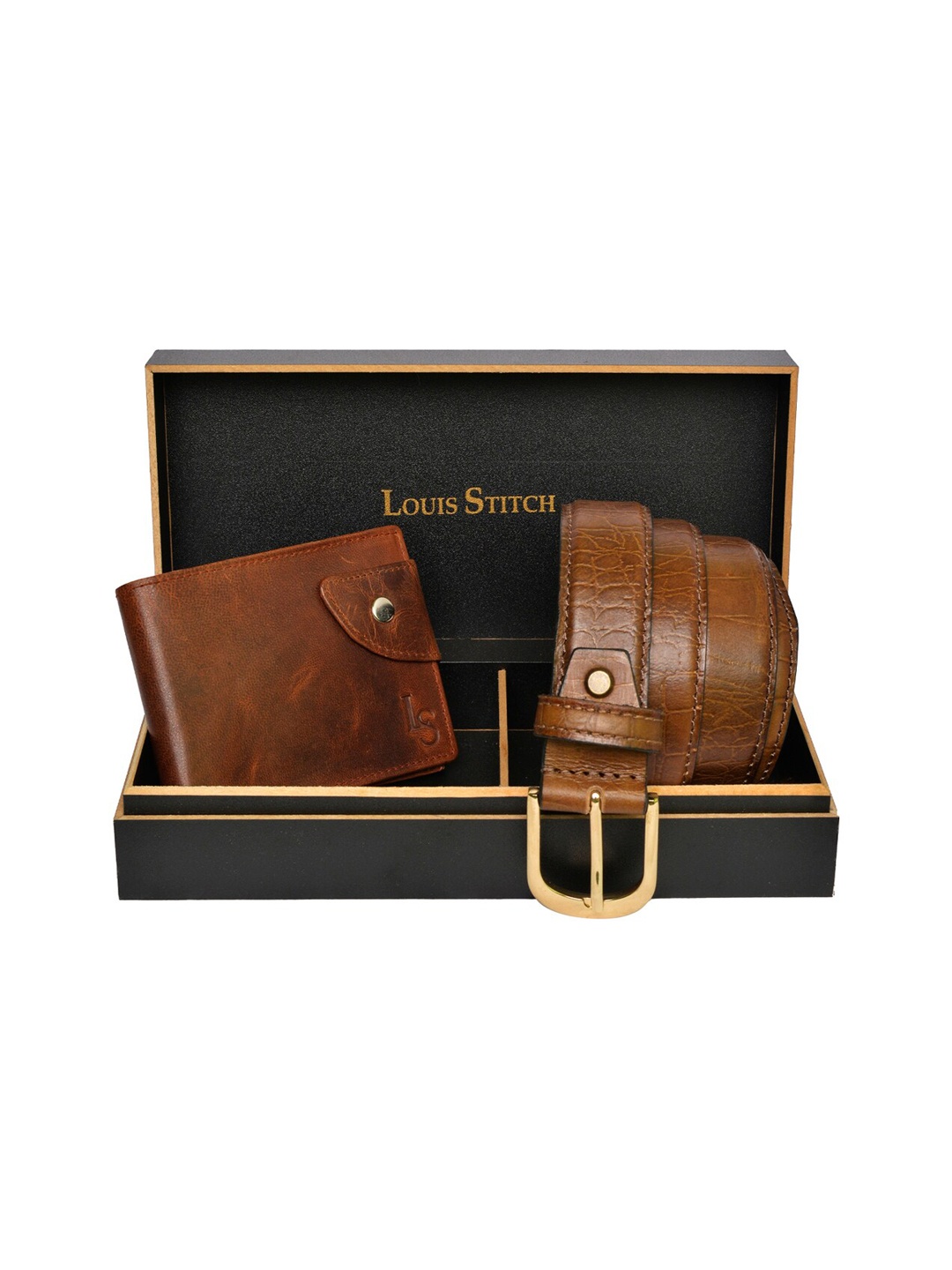 

LOUIS STITCH Men Brown Genuine Italian Leather Accessory Gift Set