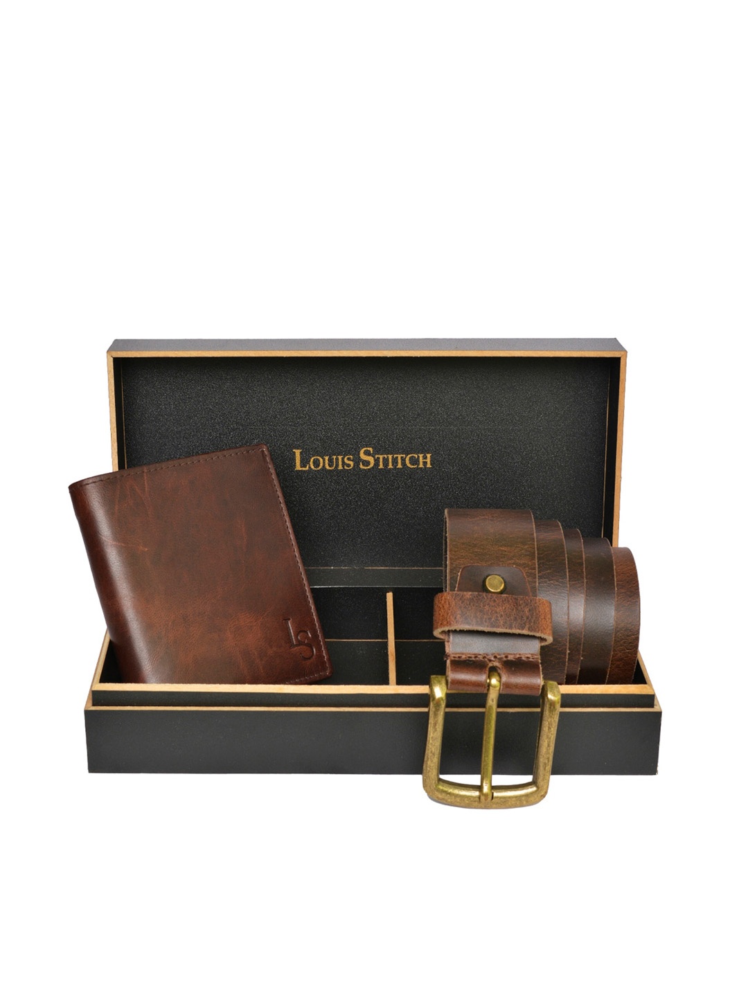 

LOUIS STITCH Men Genuine Leather Accessory Gift Set, Brown