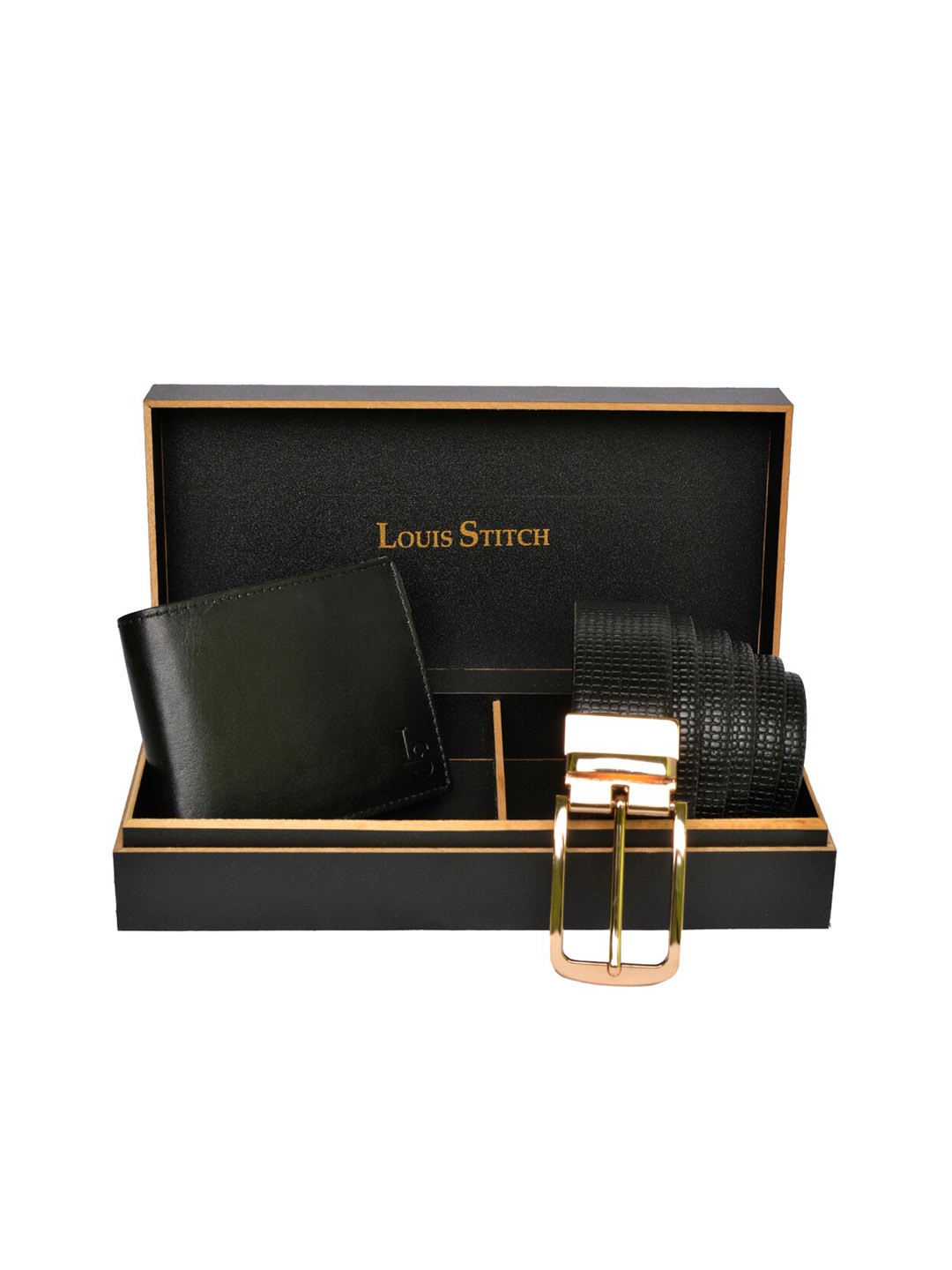 

LOUIS STITCH Men Black Solid Leather Accessory Gift Set