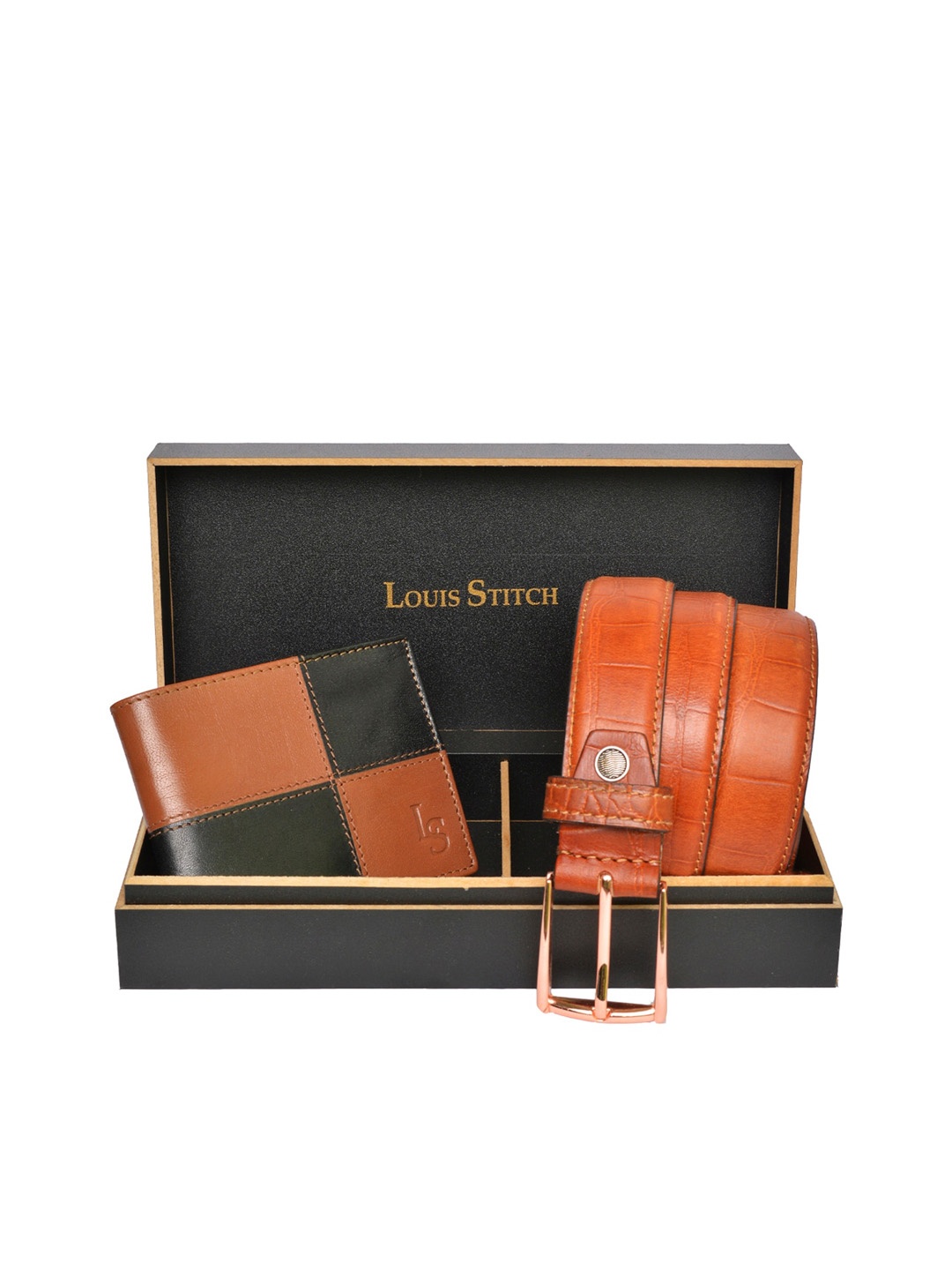 

LOUIS STITCH Men Genuine Leather Accessory Gift Set, Black