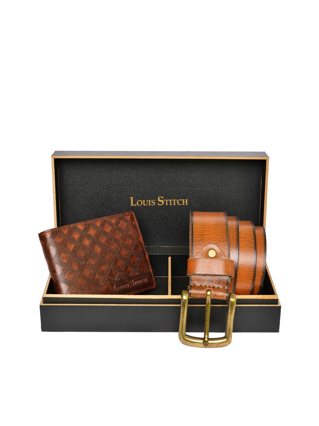 

LOUIS STITCH Men Tan Brown Solid Genuine Italian Leather Accessory Gift Set