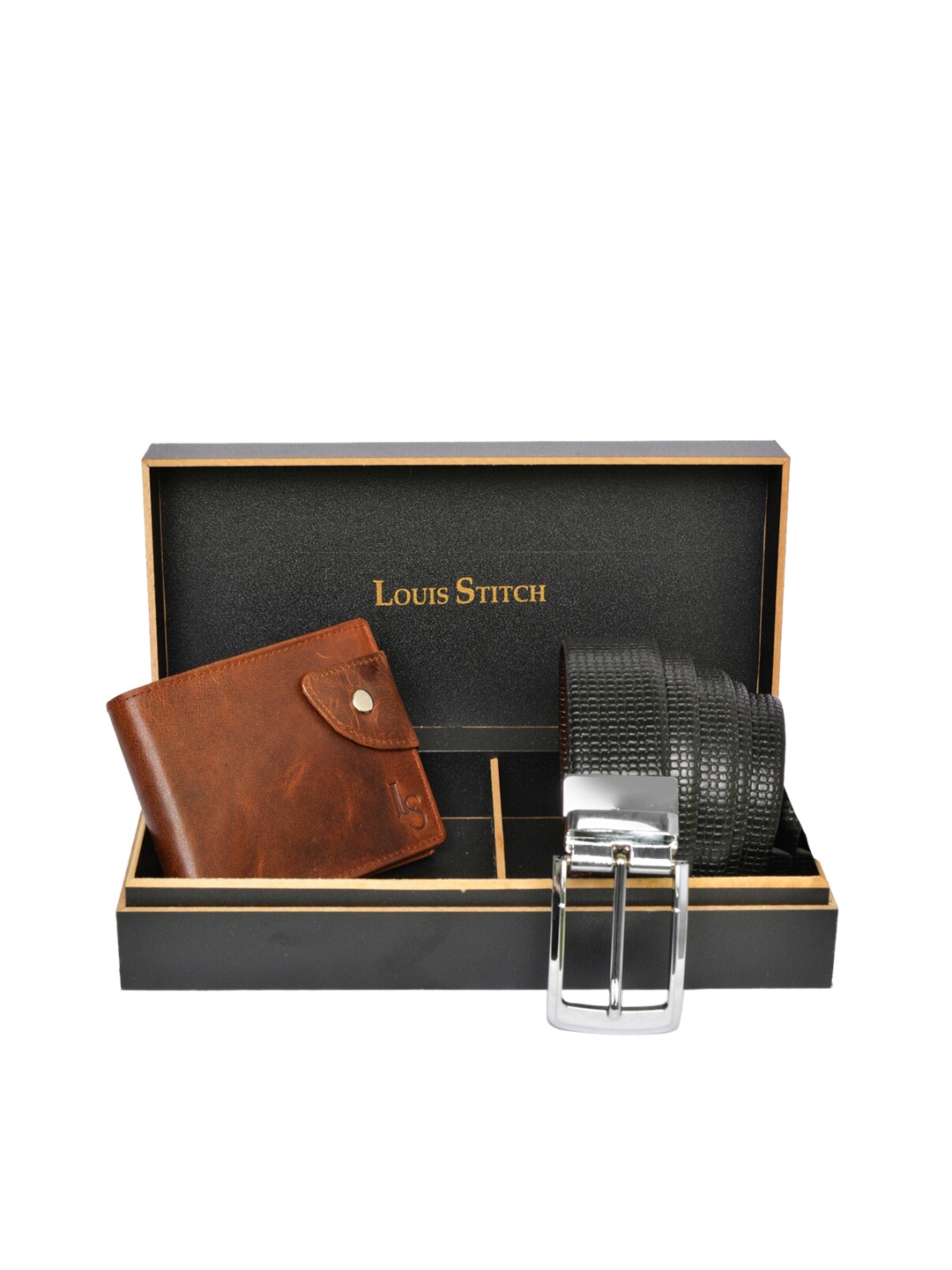 

LOUIS STITCH Men Brown & Black Genuine Leather Accessory Gift Set