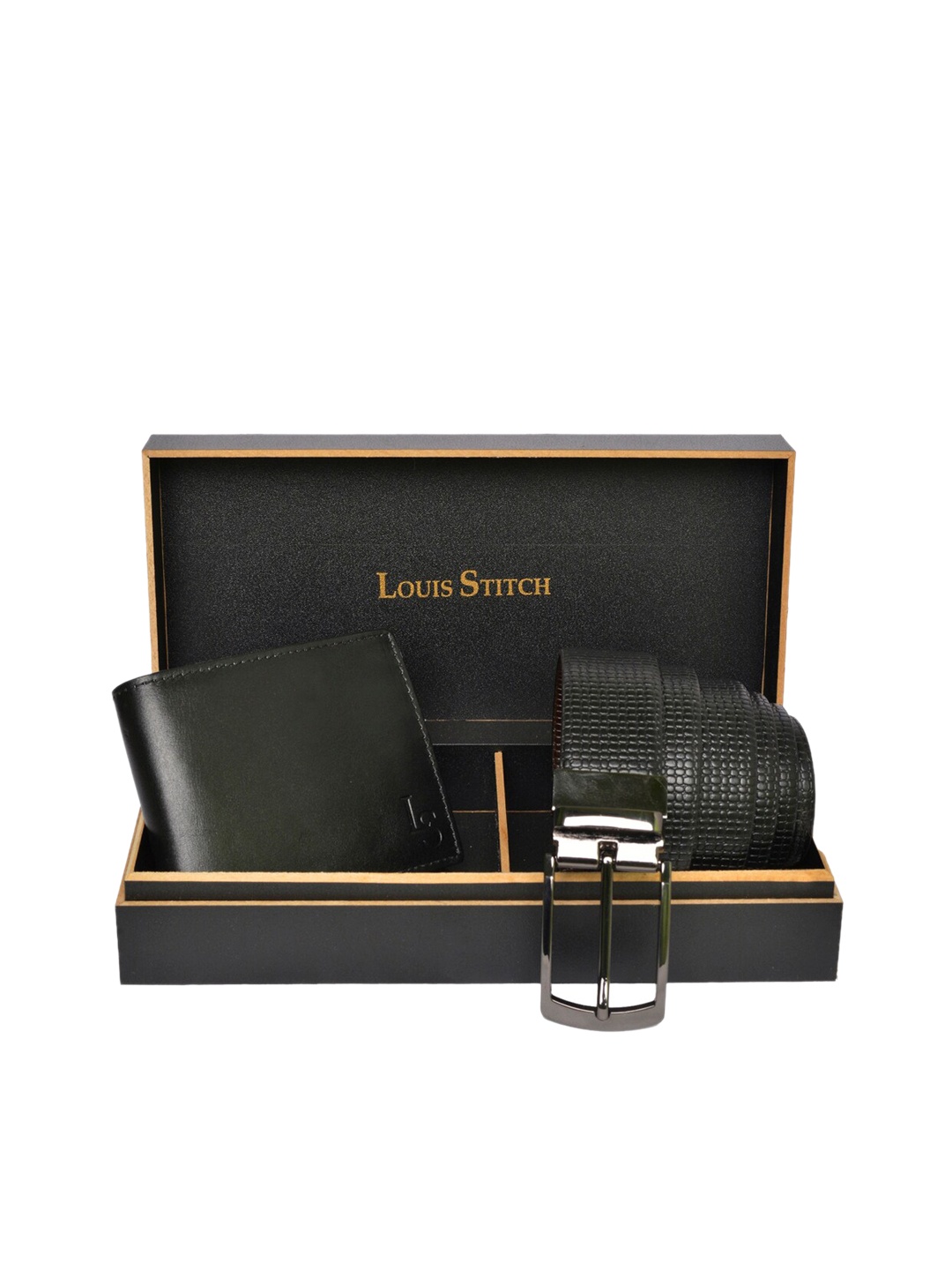 

LOUIS STITCH Men Solid Genuine Leather Accessory Gift Set, Black