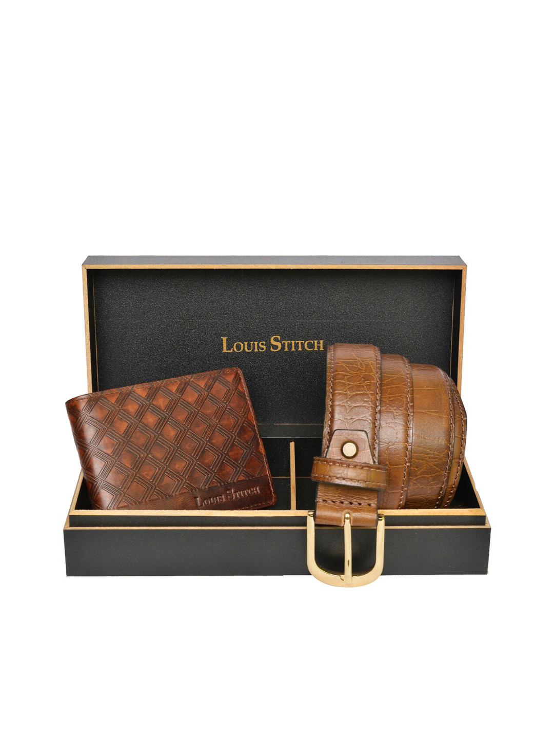 

LOUIS STITCH Men Genuine Leather Accessory Gift Set, Tan