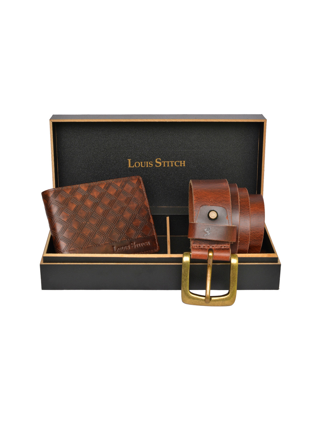 

LOUIS STITCH Men Tan Brown Genuine Leather Accessory Gift Set
