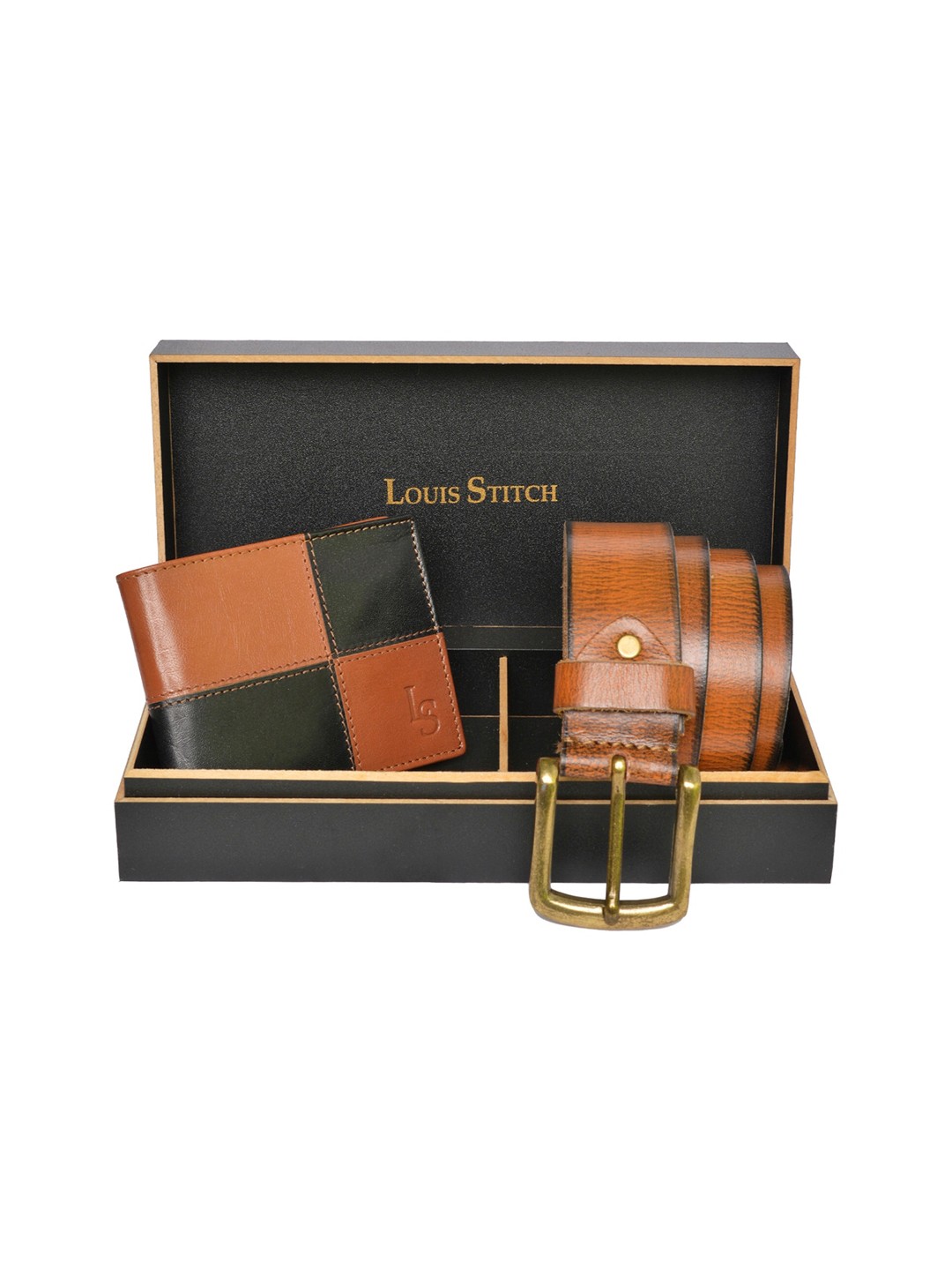 

LOUIS STITCH Men Black Solid Genuine Italian Leather Accessory Gift Set