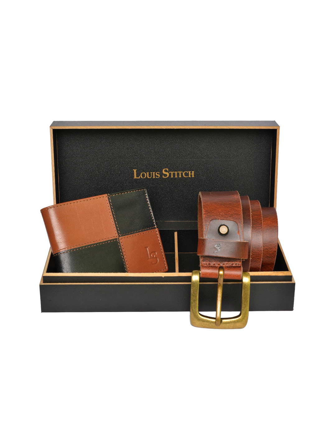 

LOUIS STITCH Men Black & Brown Genuine Leather Accessory Gift Set