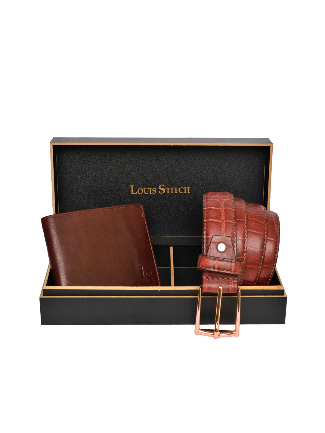 

LOUIS STITCH Men Brown Genuine Italian Leather Accessory Gift Set