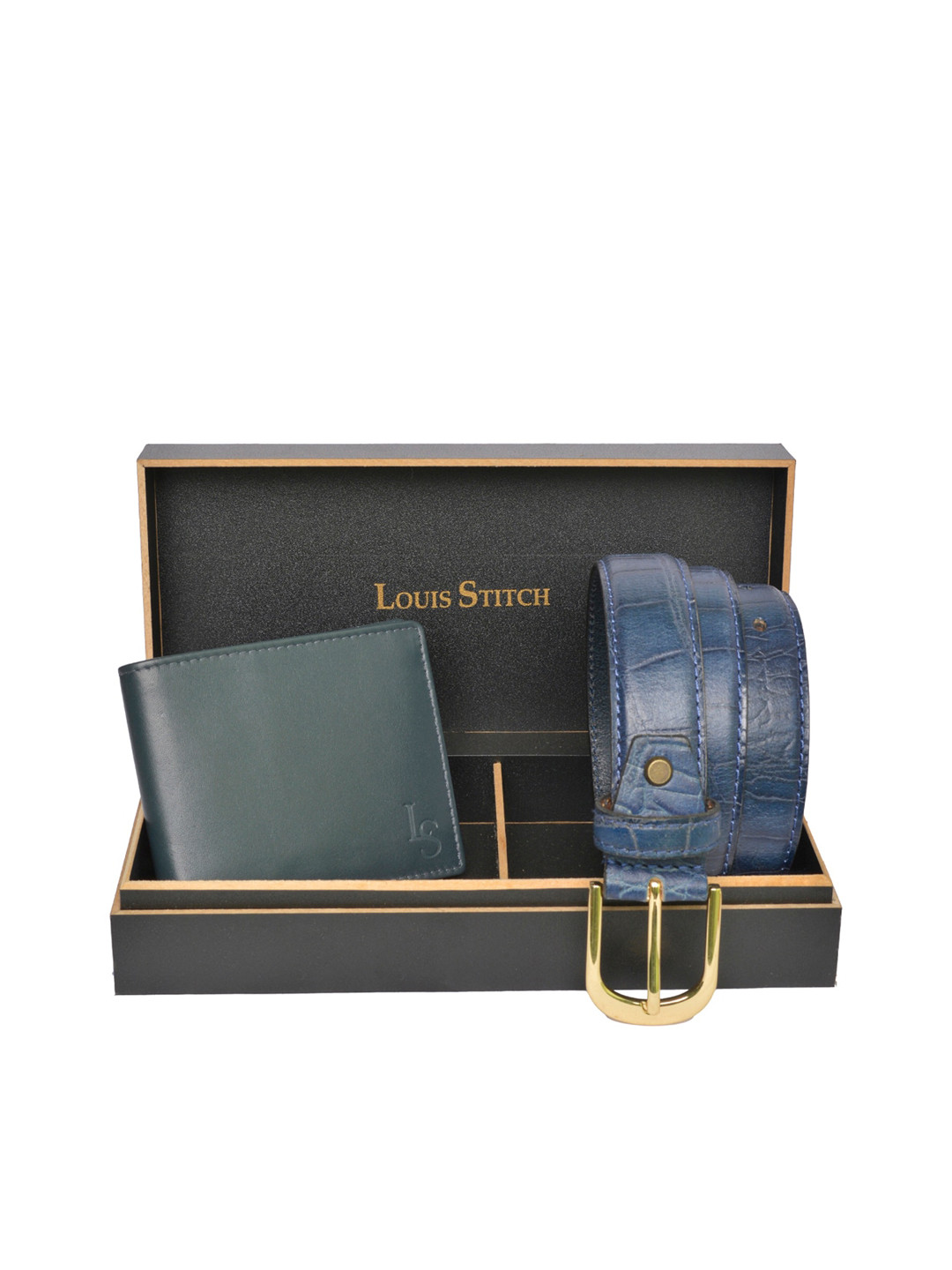 

LOUIS STITCH Men Blue Solid Genuine Italian Leather Accessory Gift Set