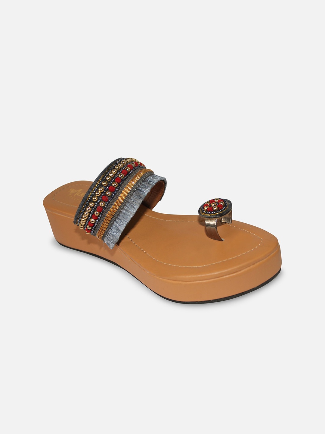 

WALK N STYLE COLLECTION Grey Striped Wedge Sandals