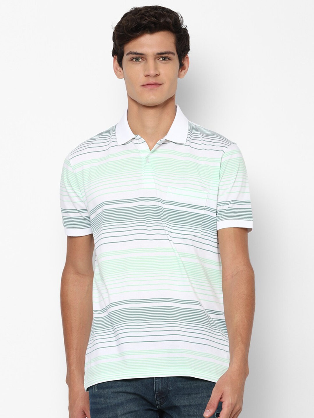 

Allen Solly Men White Striped Polo Collar Pure Cotton T-shirt