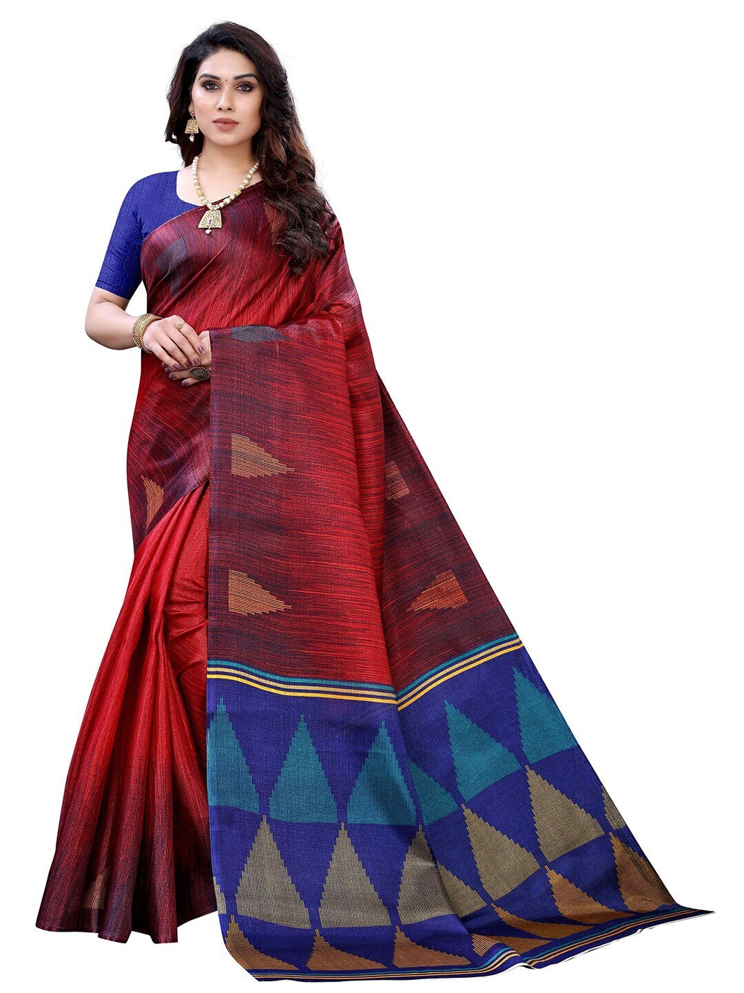 

MOKSHA DESIGNS Red & Blue Woven Design Pure Silk Kanjeevaram Saree