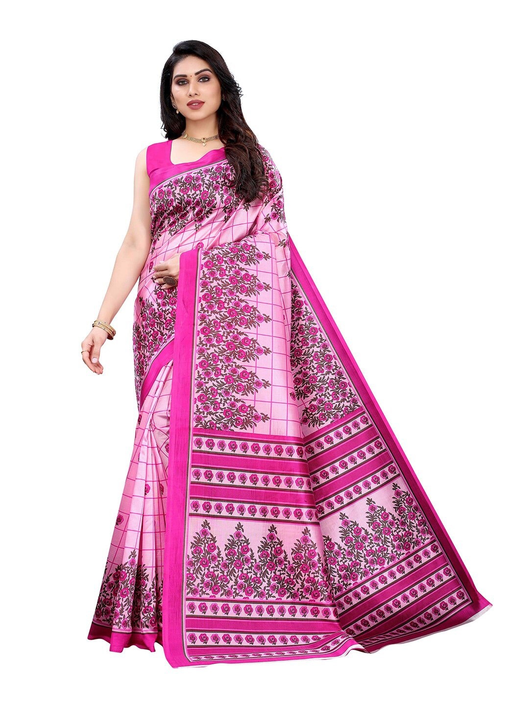 

MOKSHA DESIGNS Pink & Fuchsia Floral Pure Silk Kanjeevaram Saree