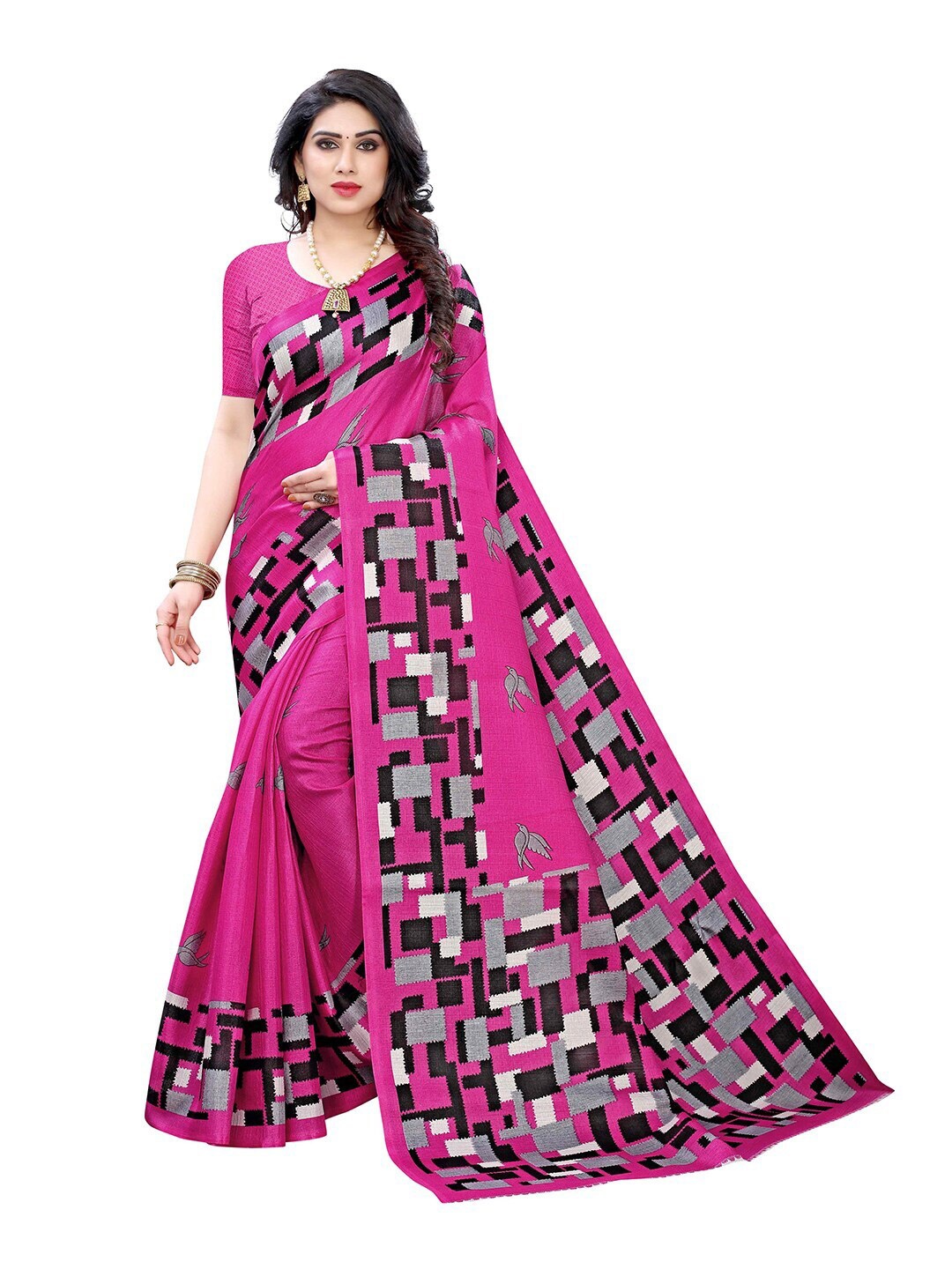 

MOKSHA DESIGNS Pink & Black Pure Silk Kanjeevaram Saree