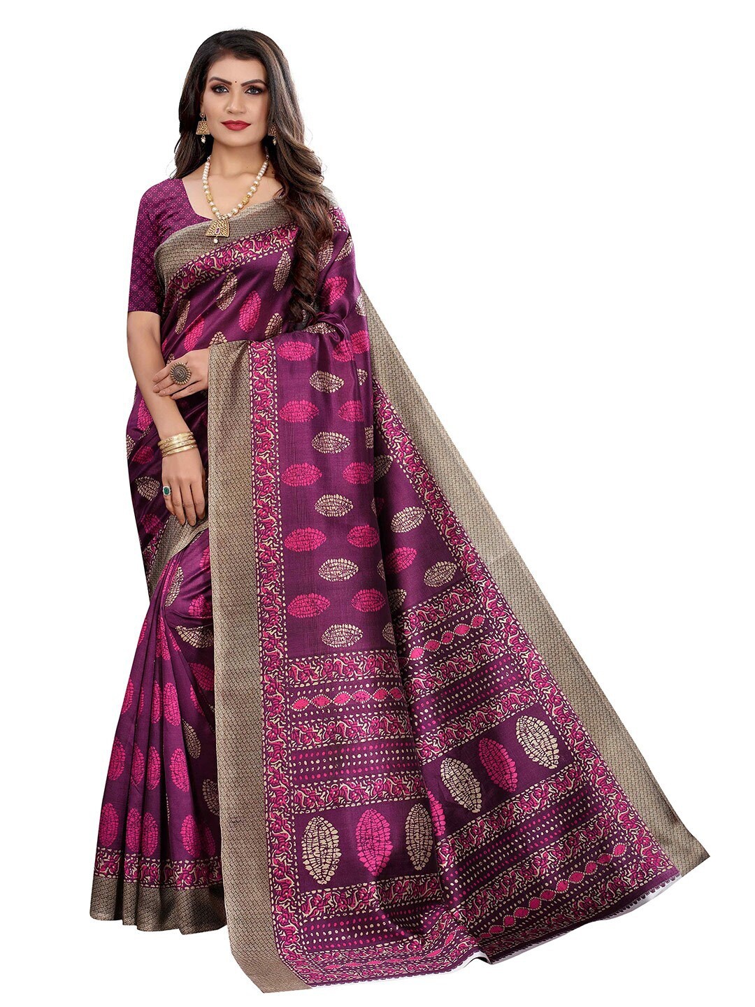 

MOKSHA DESIGNS Purple & Fuchsia Floral Pure Silk Banarasi Saree
