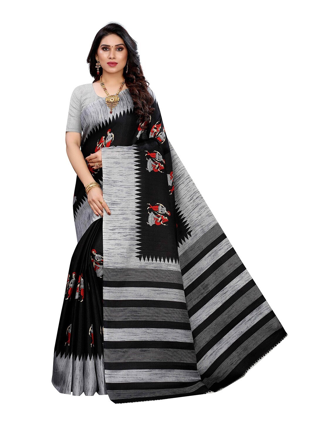 

MOKSHA DESIGNS Black & Grey Woven Design Pure Silk Kanjeevaram Saree