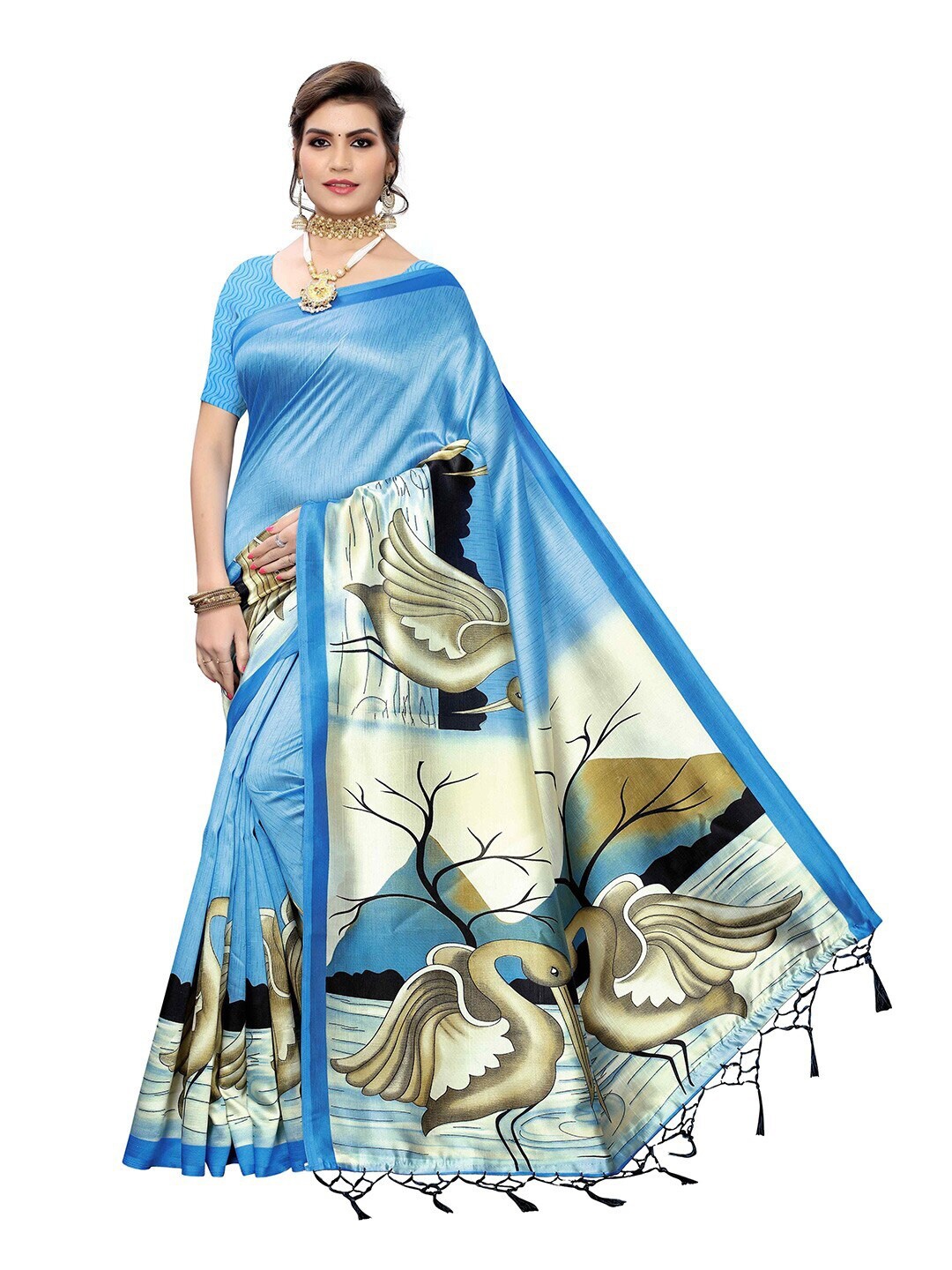 

MOKSHA DESIGNS Blue & Grey Ethnic Motifs Pure Silk Banarasi Saree