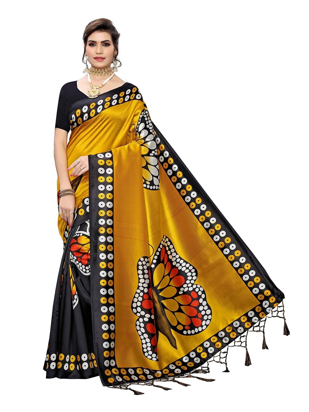 

MOKSHA DESIGNS Yellow & Black Kanjeevaram Pure Silk Saree