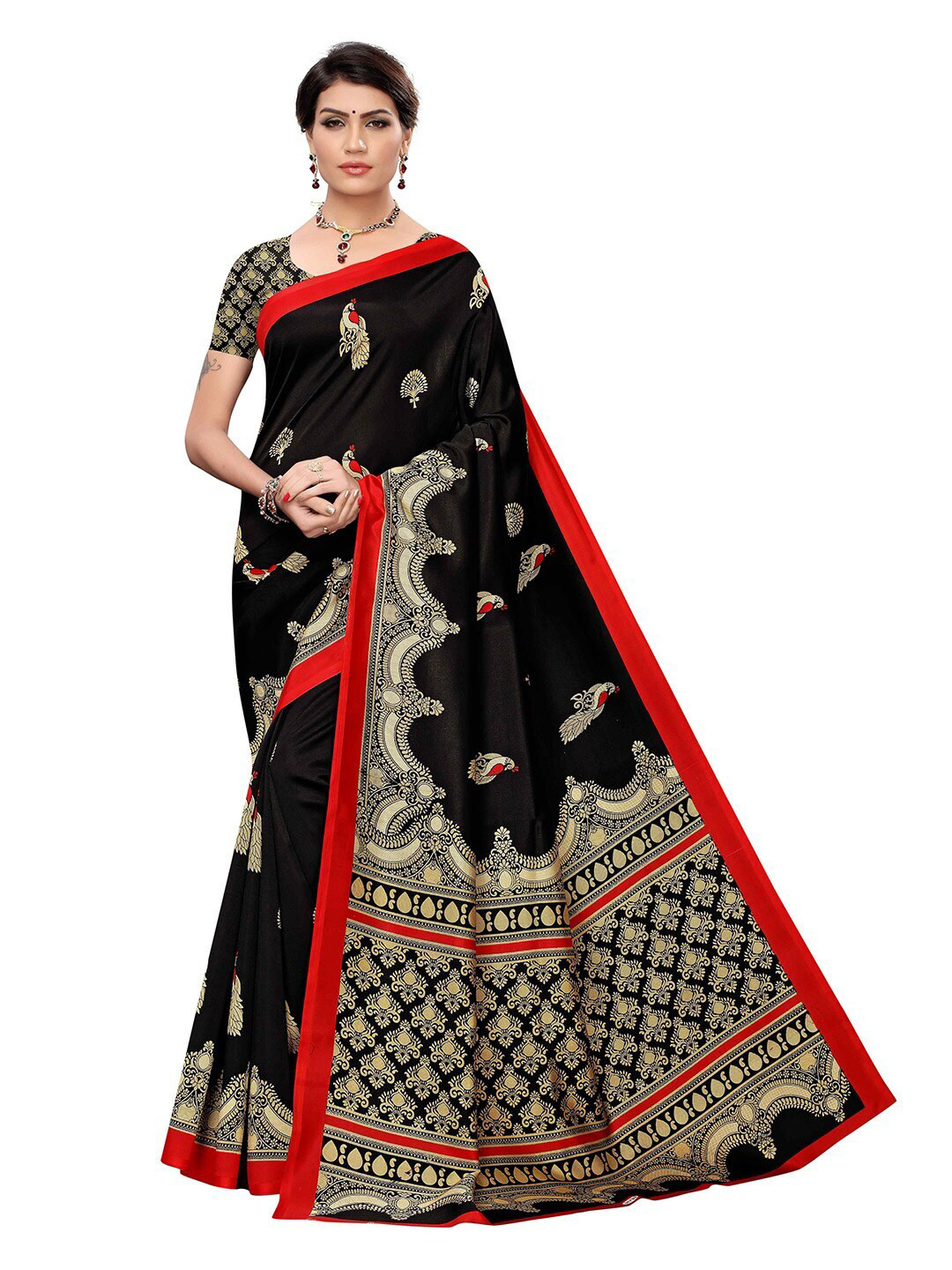 

MOKSHA DESIGNS Black & Red Ethnic Motifs Pure Silk Banarasi Saree
