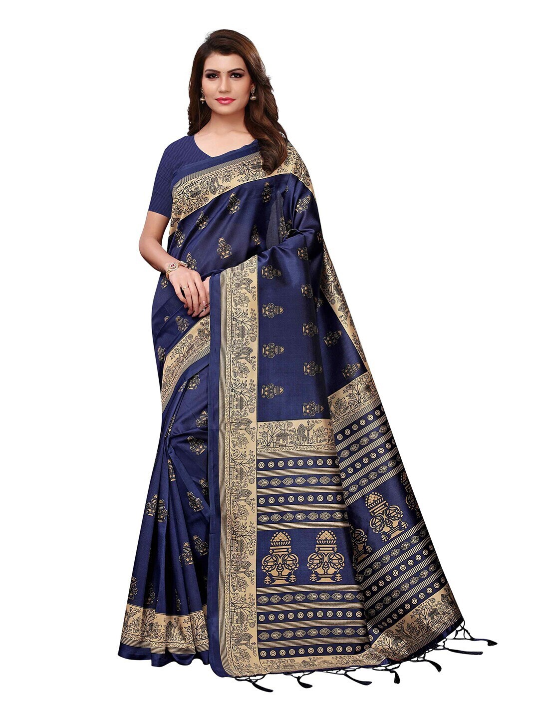 

MOKSHA DESIGNS Navy Blue Ethnic Motifs Pure Silk Banarasi Saree