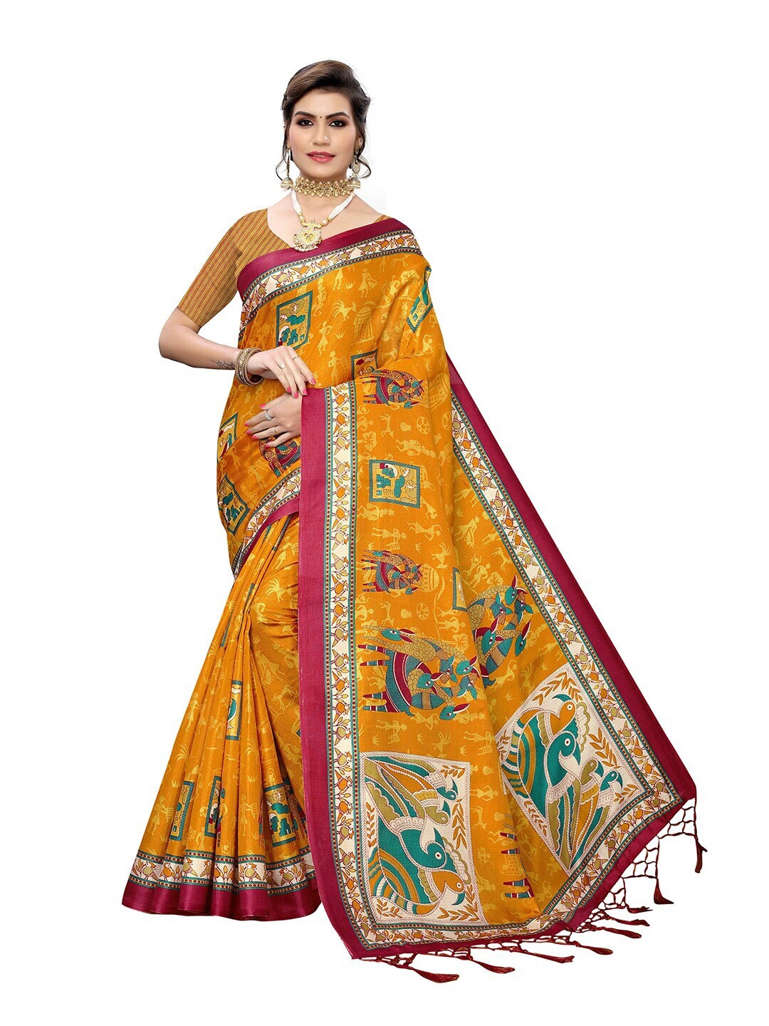 

MOKSHA DESIGNS Yellow & Pink Ethnic Motifs Pure Silk Kanjeevaram Saree